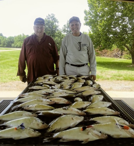 Mac and Drew fishing with D&K Guide Service on Lake Eufaula. Drew all the way from Maryland he commented it was hot in Oklahoma lol. So is the crappie bite in the summer pattern keeping 68 fish. Hair jigs caught some good ones today.  Had hardly any wind today so it was raining May flies on us most of our day. Had to adjust the pattern to be successful.