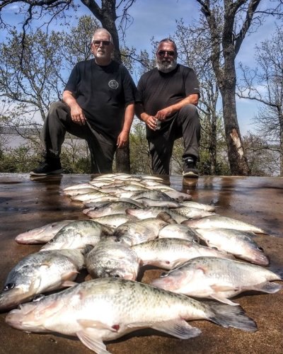 Rick and Mark fishing with D&K Guide Service we could not help but have a good time today with this weather 91 degrees in March crazy stuff. Fish are not thick on the bank the majority are still staging and roaming in 8 to 15 feet of water. Had a blast guys we will do it again. Safe place to be is in the middle of a lake.