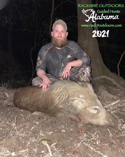Big Congrats To @k_paw_custom_knives on his 168lb sow from Racknine Alabama!! #hoghunting #alabamahoghunting #racknineoutdoors