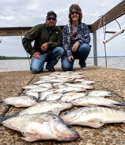 Carla fishing with D&K Guide Service on lake Eufaula. For the lake shooting up 5 feet and rising. We were pleased with our catch today. It was a pleasure to meet with you I enjoyed your company on the deck. Fish were absolutely scattered in many different water columns anywhere from 4 feet to 12 feet some hugging the bottom as well. Thanks for your hospitality Howard for allowing us to clean fish on your dock. #bonestixcrappierods. #Bigdaddyjigs.