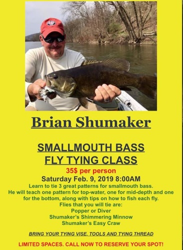 Join me Feb 9 2019 at International Angler 
5275 STEUBENVILLE PIKE
PITTSBURGH, PA 15205
412-788-8088
ia2@internationalangler.com
For a fly tying class and seminar on Smallmouth Bass.
