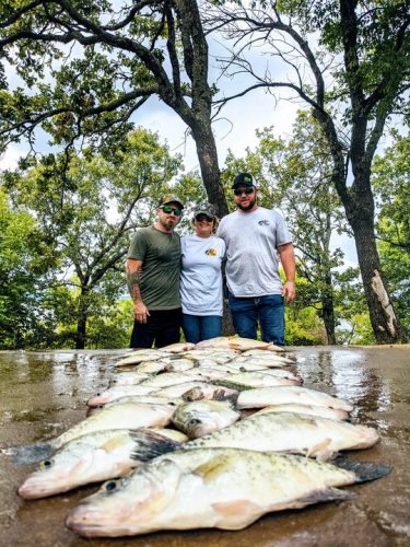 Garrett, Merle and Logan fishing with D&K Guide Service on Lake Eufaula. We had some amazing weather today very enjoyable day on the water for sure. See yall again for our next adventure in October. Fish were caught on a shallow structure pattern 3 to 6 feet of water. #bonestixcrappierods.
