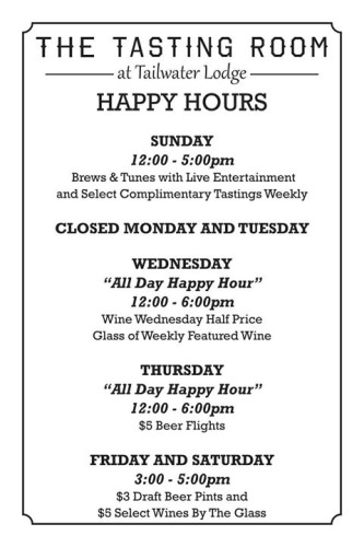 Tailwater Lodge has some new happy hour specials. Check them out next time you are in upstate New York. It's is the perfect place to stay while you fish the Salmon River and the perfect place to grab a meal and a drink!