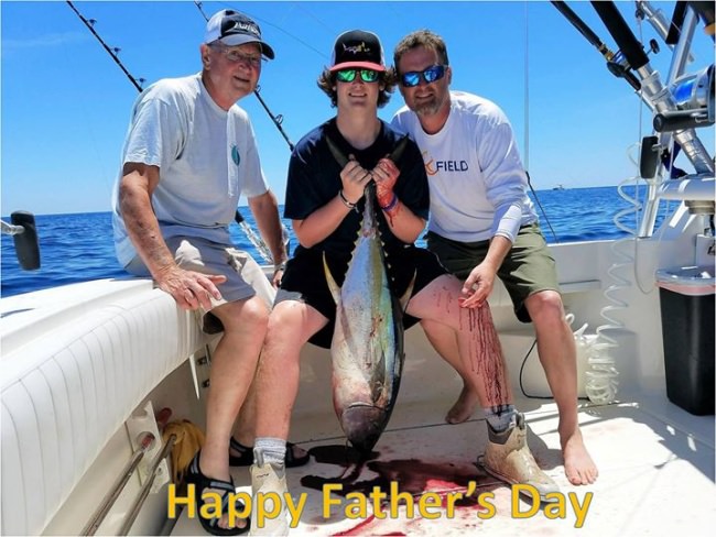 Happy Father's Day!  3 generations of the Pilkerton clan went fishing and got Lou his 1st tuna. #FathersDay #Fishing  #MakingMemories #FinandField