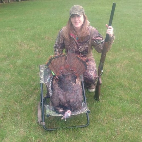 A STORY A CLIENT WROTE ABOUT HER TURKEY HUNT
turkey hunt - may 4 - casey barks
I was lucky to be gifted with a guided turkey hunt with Casey Mowers of Reddog Guide Services by my husband,
Tom Barks. The excitement of the following day made it impossible to not wake up at 2 a.m. Surpriisingly, and
happily, I was able to get ready and leave without waking up Tom, the pup or our daughter. I arrived at Casey’s at
3:45 a.m. and the crisp darkness was full of the sounds of peepers.
Our first stop I was so excited and ready to get things going, but as we began to discuss things, Casey noticed red
lights in the distance. Headlamps, and in the exact spot Casey had planned on setting up....What a let down, but
we didn’t have time to waste so we got back in the truck and off we went to another location. Upon arrival Casey
said we were going to need to book it to get set up in time and of course I respond “No problem, I may have short
legs but I make up for it with enthusiam” and we began through the field. Casey eventually slowed us down at a
good spot, but still wanted to ensure he was in the best spot possible. A few more steps and all of a sudden we
heard and saw turkeys spook from the trees....oh no! We quickly backtracked and set up to wait and hope.
As the morning light started to show itself, the birds and bugs began to make their familiar sounds. It reminded me
of sitting in the goose blind, watching and hearing everything wake up with the start of the day. Soon, the same
turkeys we saw spook began to come off their roost one by one with a quiet elegance. After giving them some time,
Casey began to work on them with his calls. Before I knew it up pops the head of a Jake cresting the hill and he
begins to work his way to the decoys. Now, Casey and I will tell the following in two different ways with the end
result being the same. In my version I hear him whisper “it’s a Jake” and I of course ask “can I shoot it?” (duh!).
He tells me if I wanted to then go for it. I very slowly pulled up my gun and lined up my shot. I took a couple deep
breaths, pulled the trigger, and down he went! I couldn’t believe it and sat there stunned. Casey then used the calls
again and we heard more chattering. He decided the best thing to do was to belly crawl up the hill to see what was
going on. We get to the top and carefully look to see a large flock of several hens and Jakes together. I was given
the choice of going after another Jake or trying elsewhere for a Tom and no surprise, I decided I’d like to try for a
Tom. We gathered our things, including the stinky Jake (you can ask Casey about that) and made our way back to
his truck.
Once we got it tagged, we moved on to looking for a Tom. We didn’t see much and stopped at a few places to see
if we got any responses to calls, but again with no luck. The morning was getting late and we decided we’d stop at
one last spot. We began walking down a damp dirt road paralleling a field when all of a sudden we heard a loud
and close gobble. Next thing we knew a Tom runs across the road in front of us, but it was certainly too far and
moving too fast to attempt a shot. We both dropped down to the ground hoping there was another around. Casey
began to use his call and we got another close gobble in response. I slowly got up on one knee looking, waiting
and hoping. Soon I saw its head, I slowly pulled my gun up and whispered to Casey that I could see it. Casey was
staying as low to the ground as possible to avoid being seen by it and said “if you have the shot, take it because I
can’t see sh*t”. The Tom came out into the road more, I took a deep breath and took my shot. I can’t believe it still,
but I connected! I tagged out in one amazing day!
I am so appreciative of being gifted this experience and to have had Casey to guide and help me on this hunt. I’m
so excited for next season and will be trying it on my own. I would highly recommend reaching out to Casey for his
services. He’s informative, comfortable to talk to, and I felt he was as invested in my success as I was.