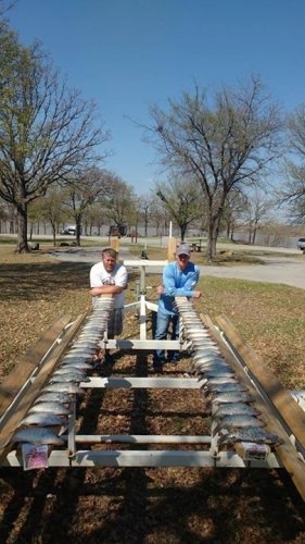 David Gilmore and Mike Stout standing behind their Lake Eufaula catch today. The spawn so far is very interesting in how the fish are positioned due to the lake being so low.  #lakeforktackle #motorguide #yamahasho