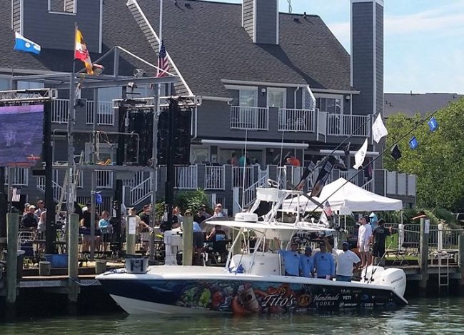 Tito's Handmade Vodka fishing team put a nice white on the dock. Congrats to John Mitchell and John Jackson for coming to MD! #WMO | #FinandField | #OCMD | #PapaWouldBeProud | #Adventure | #Fishing | #Titos | #VentureByAmerican | #MRDucks | #RestlessLady | #Intents | #SillyMoney | #WireNut