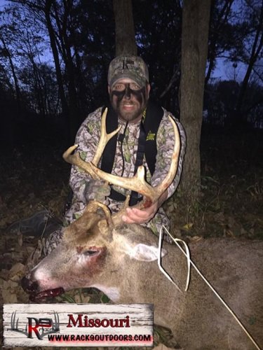 Nick Harp with Gods Country harvested a deer we call Old Warrior last night this is a 4.5 yr old Buck (confirmed by MO Conservationist) that we wanted culled for the hood and Nick loved his uniqueness. Congrats Nick on your Crazy 10pter!!