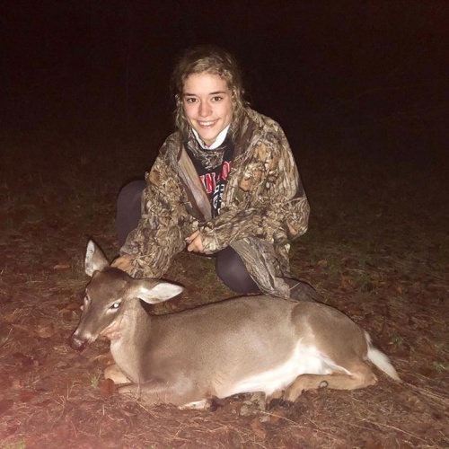 Jess and her dad, Dennis, suffered through rain, boredom, and mosquitoes for her to make a perfect shot on her first deer. Family. Memories. Food. #redblufflodge #scdeerhunting #firstdeer #oneshotonekill #familyhunting @ Red Bluff Lodge