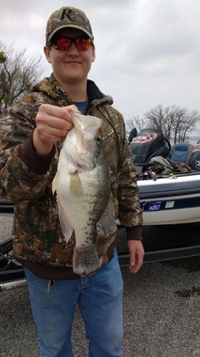 Thanks to Mark for sending Larry and company down from Kansas. The big ones are coming out of the deep apparently. This crappie weighing 2.31 pounds. Todays pattern was fishing near deep water. Finding the big ones 8-11 feet deep. Thanks to Lake Fork Tackle these jigs fool the big ones.