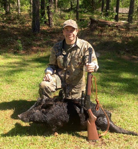 First time customer from NRA Outdoors, Nigel Storer, displays his hog.