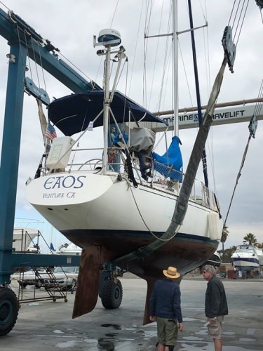 Newport 41 "EAOS" is up in the slings for survey!