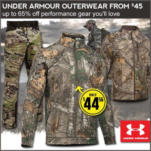 Under Armour hunting gear under 45 bucks, up to 65% off sale.  Click HERE: http://shrsl.com/168ma