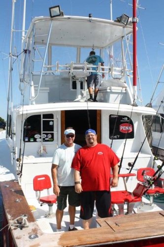 Last summer. Thanks to Greg for inviting me on the boat for the pic. Just got my new Frenzy shirts and cant wait to wear them on vacation in Sept when im down there.