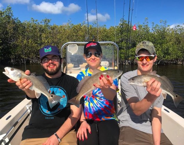 Fun day today with Joe, Sigourney, and Spencer catching black drum and redfish! #redfish #portcanaveral #slightlyobsessed #getslobbed #deepseafishing #nearshorefishing #inshorefishing #fishingcharters #flatsfishing #spacecoast #florida #mbgboats #maverickboats #pathfinderboats #fishthelegend #minnkotamotors #yeticoolers #rcioptics #powerpole