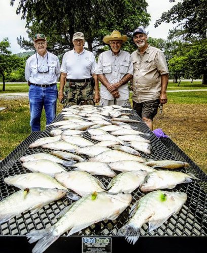 From left to right this is Harold Bob Cecil and Dan fishing with D&K Guide Service on Lake Eufaula. We filled up the table today with 77 crappie kept. Pattern was from 4 to 6 feet of water. These guys could really fish well, all fish caught on custom-made hair jigs. I do love my Lake Fork tackle but I've been doing some experiments with hair Jigs and found really good success. Thank you for spending your day with me. These fish will bite All Summer Long so if you have time come see me or my dad Dennis.
