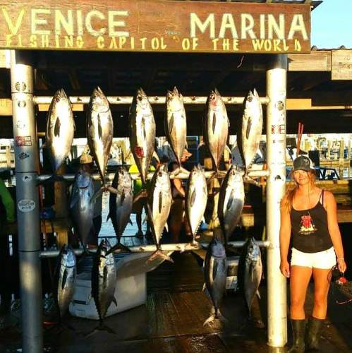 Quinlyn Haddon showing off a days worth of fishing. Send your photos to myadventures@finandfield.com. #Fishing #Venice #LA #Adventure #FinandField