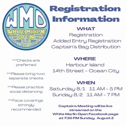 2020 White Marlin Open is August 3rd - 7th.
Sign up and take a shot at a Million Dollar Marlin!
Visit whitemarlinopen.com for more info.