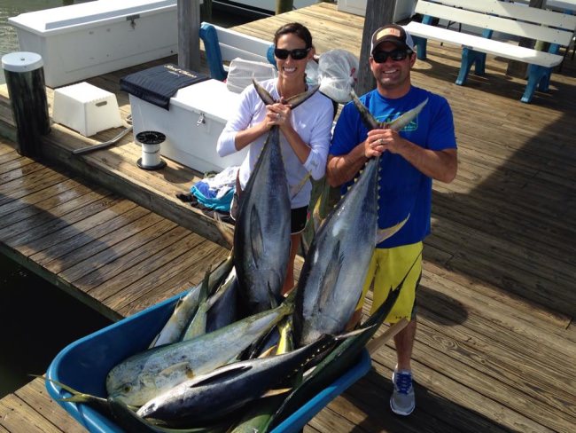 True Love! "No time for a honeymoon so we did a quick offshore trip in OC! It's official, I married the woman of my dreams!!!"  Congrats to the lucky couple - Amanda Matarese Prather & John Prather! Nice fish too - Ocean City Guide Service #Love #Fishing #FinandField #Tuna #OC