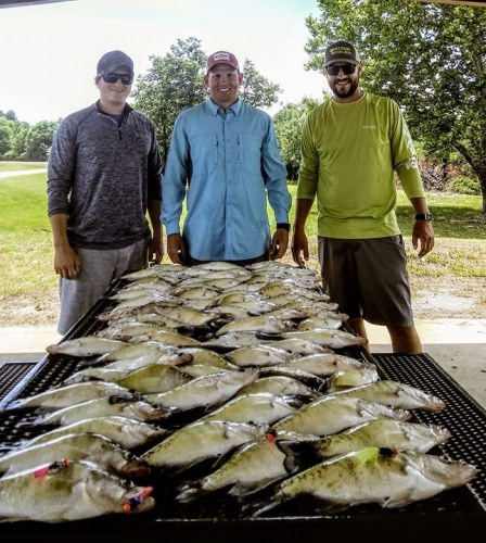 Charley Zac and Ben smoking some lips on a 100 fish day on Lake Eufaula. Hair jigs put a  hurting on these crappie . It was great fishing but  better camaraderie on the boat,  sharing a lot of good laughs. Thanks for fishing with D&K Guide Service this summer pattern is on 🔥.