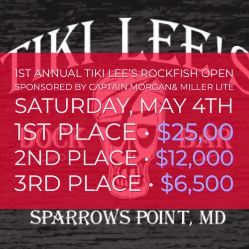 Bravo to Tiki Lee's Dock Bar on an awesome sign up and cash prizes at the upcoming 1st Annual Tiki Lee's Rockfish Open. Need more local fishing tournaments! #Fishing #Bmore #MD #TikiLees #Rockfish #FinandField