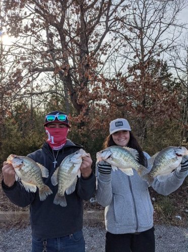It's was a enjoyable day with Lane and Abby bite was slow but the quality was impressive. Fish suspending in six to nine feet of water in  20 to 15 fow. Fishing slow is key in cold water temps when fish are lethargic. #crappiecustomjigs #bonestixcrappierods .