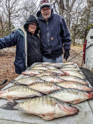 Eufaula kicked out some quality fish for a cold very windy day. Ed and his wife were tuff for hanging in there today. Winter time is the time for the big crappie. Water temp 39 degrees. Fish were roaming in open water from 6 to 12 feet in 14 to 22 feet of water. Dead sticking was the method with lake fork jigs. #bonestixcrappierods were also key to feel the light bite.