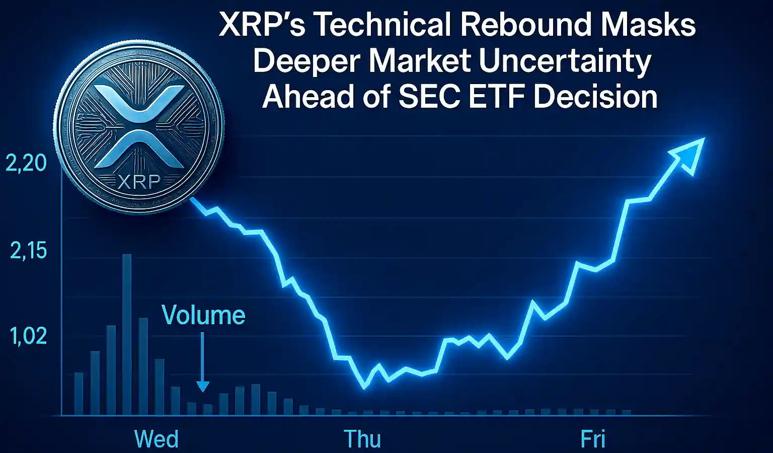 XRP price and volume graph from June 2025 illustrating technical rebound and low trading activity