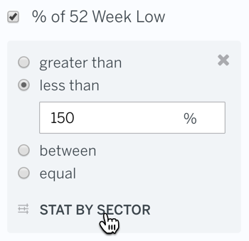 Filter % of 52 Week Low