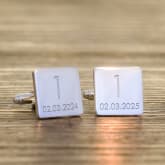Thumbnail 1 - Personalised 1st Wedding Anniversary Silver Finish Square Cufflinks