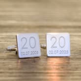 Thumbnail 1 - Personalised 20th Wedding Anniversary Silver Finish Square Cufflinks