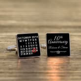 Thumbnail 1 - Personalised 10th Wedding Anniversary Silver Finish Calendar Date Square Cufflinks