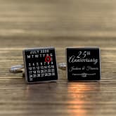 Thumbnail 1 - Personalised 25th Wedding Anniversary Silver Finish Calendar Date Square Cufflinks