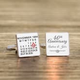 Thumbnail 2 - Personalised 40th Wedding Anniversary Silver Finish Calendar Date Square Cufflinks
