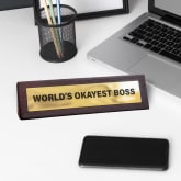 Thumbnail 1 - World's Okayest Boss Wooden Desk Sign