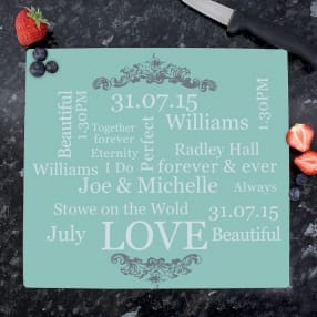 Wedding Day Personalised Glass Chopping Board