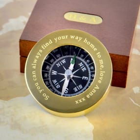 Personalised Brass Travellers Compass with Wooden Box