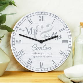 Personalised Mr & Mrs Wooden Clock