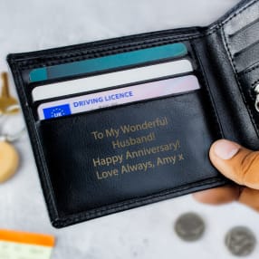 Personalised Free Text Black Leather Wallet