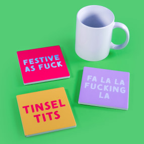 Cheeky Christmas Ceramic Coaster Set