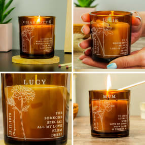 Personalised Birth Flower Amber  Glass Candles