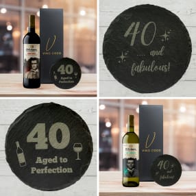 19 Crimes Red Wine & Sauvignon Blanc Gift Sets with 40th Birthday Slate Coaster