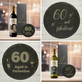 19 Crimes Red Wine & Sauvignon Blanc Gift Sets with 60th Birthday Slate Coaster
