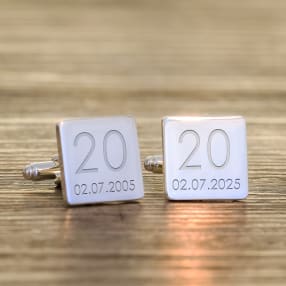 Personalised 20th Wedding Anniversary Silver Finish Square Cufflinks