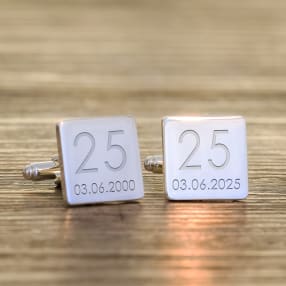 Personalised 25th Wedding Anniversary Silver Finish Square Cufflinks