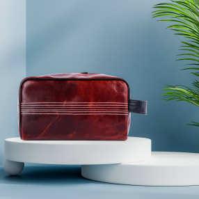 Cricket Ball Red Buffalo Leather Toiletry Bag