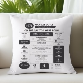 Personalised The Day You Were Born - 50th Birthday Cushion