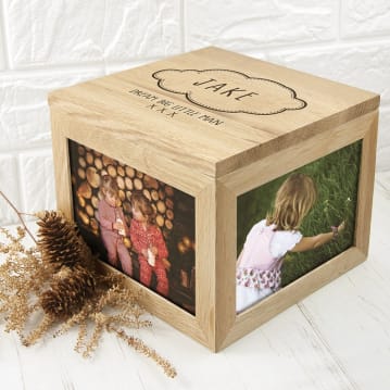 Personalised Name in Cloud Oak Photo Keepsake Box