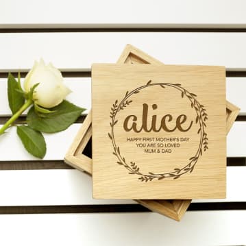 Personalised Oak Photo Cube For Mum