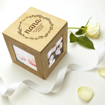 Personalised Oak Photo Cube For Mum